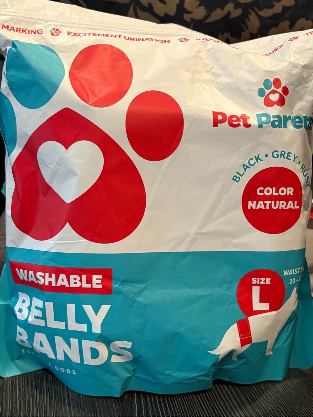 Washable Belly Bands for Dogs (Size L). 3 pack